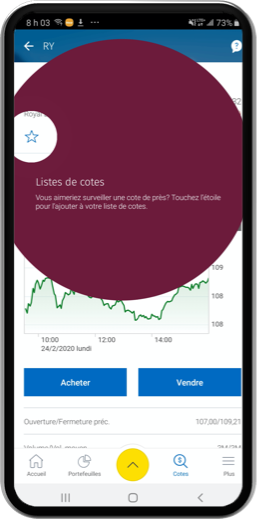 Exemple de capture d'écran de téléphone montrant où se trouve le symbole des listes de surveillance