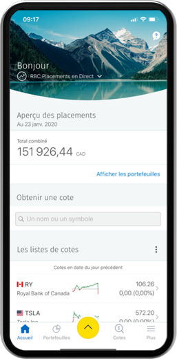 Exemple de capture d'écran de téléphone montrant les investissements totaux combinés