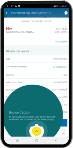 Exemple de capture d'écran de téléphone montrant où se trouve le bouton d'action